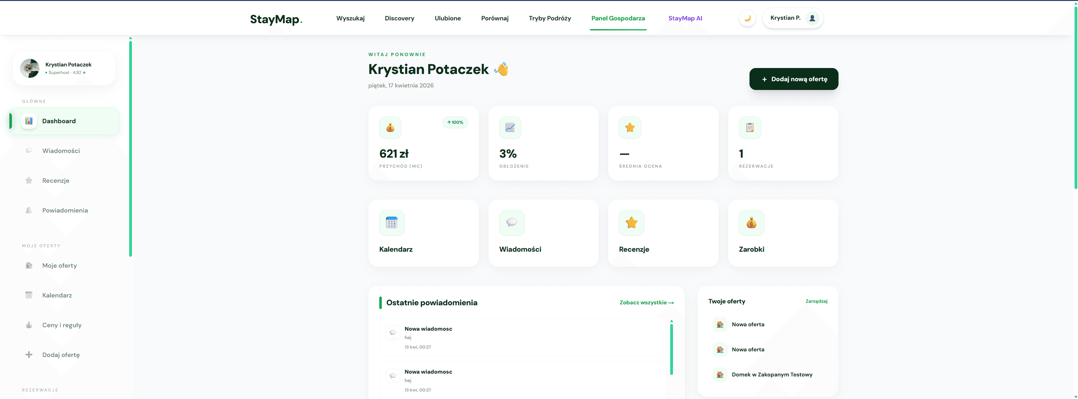 StayMap Polska - panel hosta