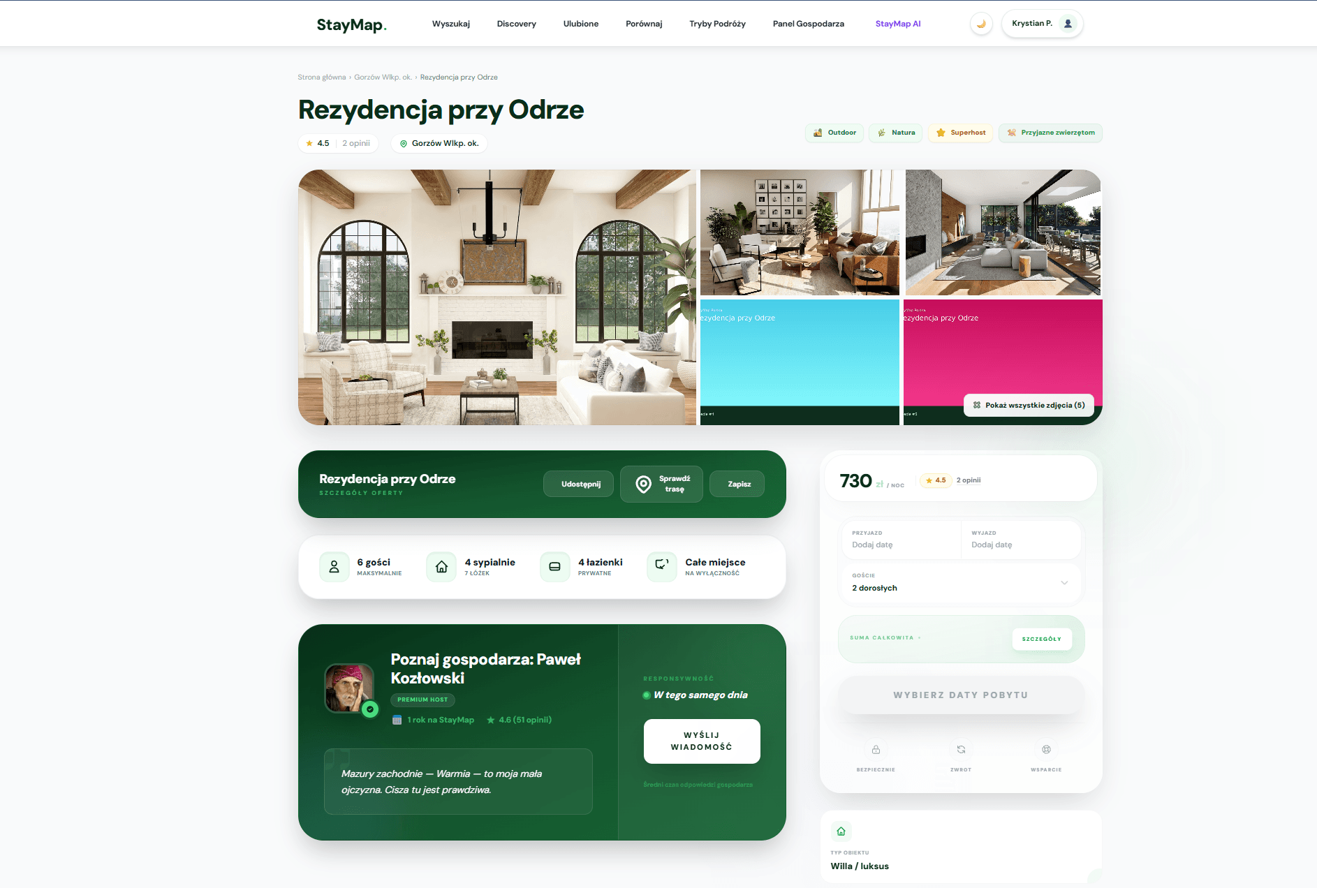 StayMap Polska - szczegóły oferty noclegu i proces rezerwacji