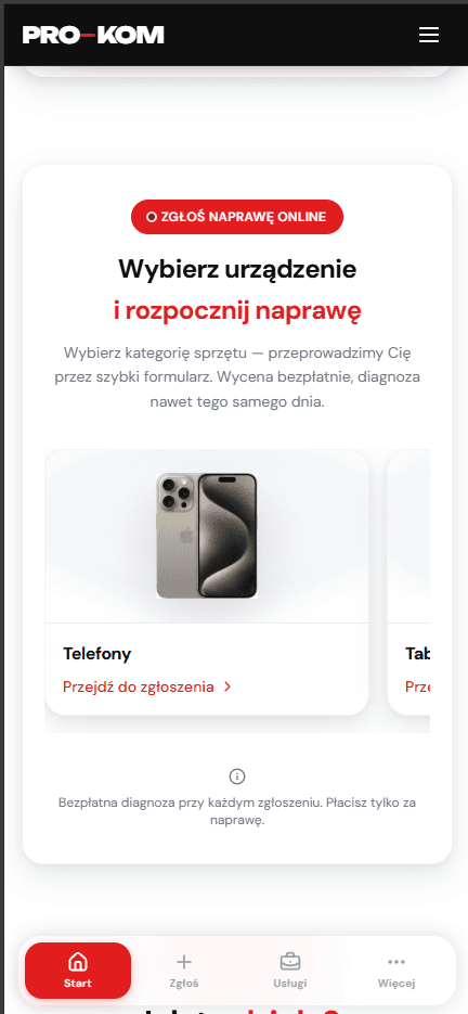 PRO-KOM Serwis System - Widok mobilny zgłoszenia